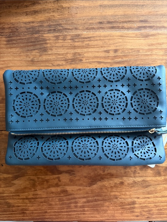 Urban Expressions Handbags - Urban Expressions Teal Blue Laser-Cut Foldover Clutch